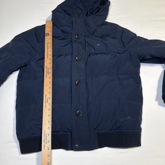 Tommy Hilfiger Mens Large Puffer Jacket Hooded Winter Coat Logo Patch Navy Blue - Picture 12 of 16